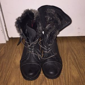 Smoke Gray Fur Combat Boots